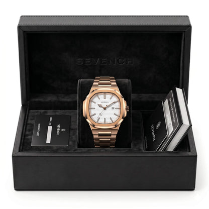 Box Sevench Origin Rose & White | Affordable Men's Watch | Italian Quartz Movement & Water Resistant