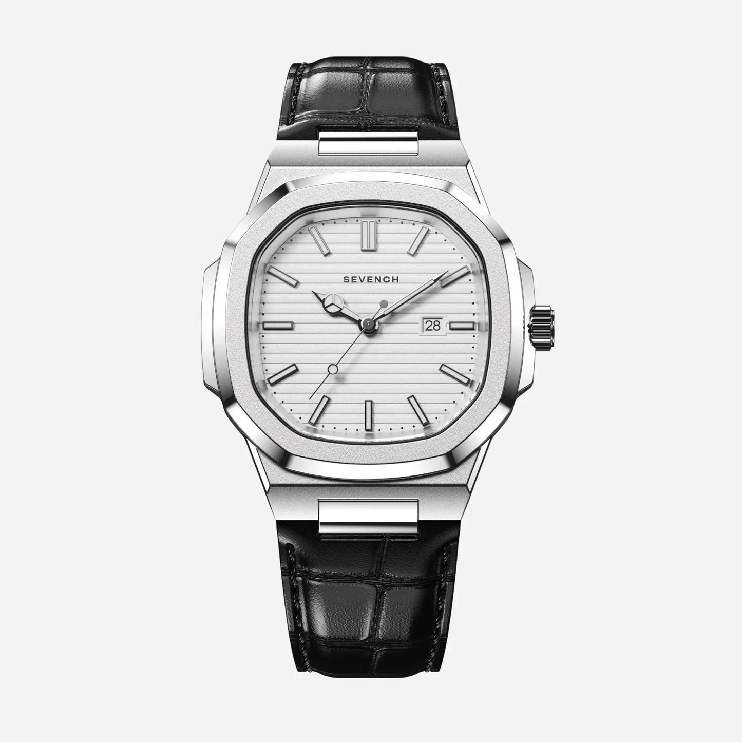 Sevench Zenith Silver & White | Affordable Men's Watch | Quartz Movement & Genuine Leather Strap