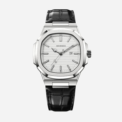 Sevench Zenith Silver & White | Affordable Men's Watch | Quartz Movement & Genuine Leather Strap